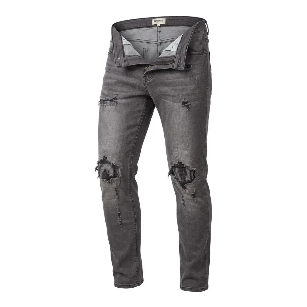 Runaway Los Angeles Rush Mens Grey Distressed Moto Biker Slim Jeans Size 44 NWT